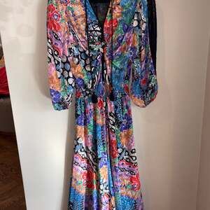 Vintage 1980s Diane Freis Multicolored Mixed Print Patchwork Midi Dress